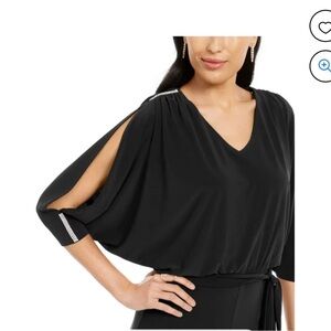 MSK Cold Shoulder 3/4 Sleeve V Neck Evening Wide Leg Jumpsuit S Classy Elegant